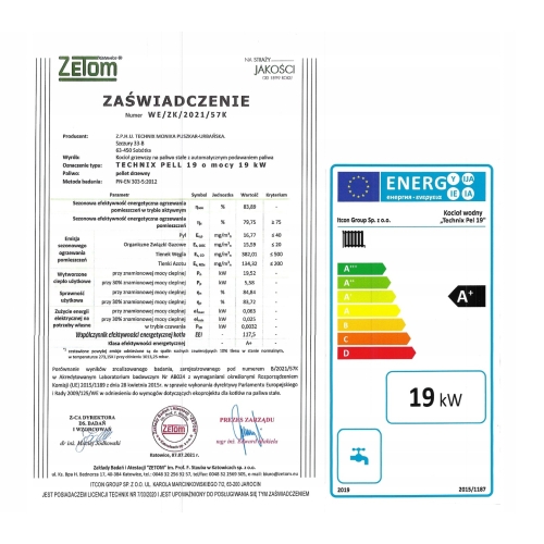 Piec z podajnikiem 5 klasa 19 kW Pellet