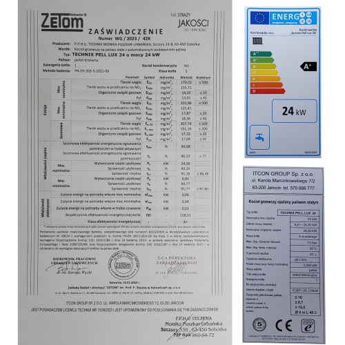 Piec na pellet SV300 5 klasy 24 kW